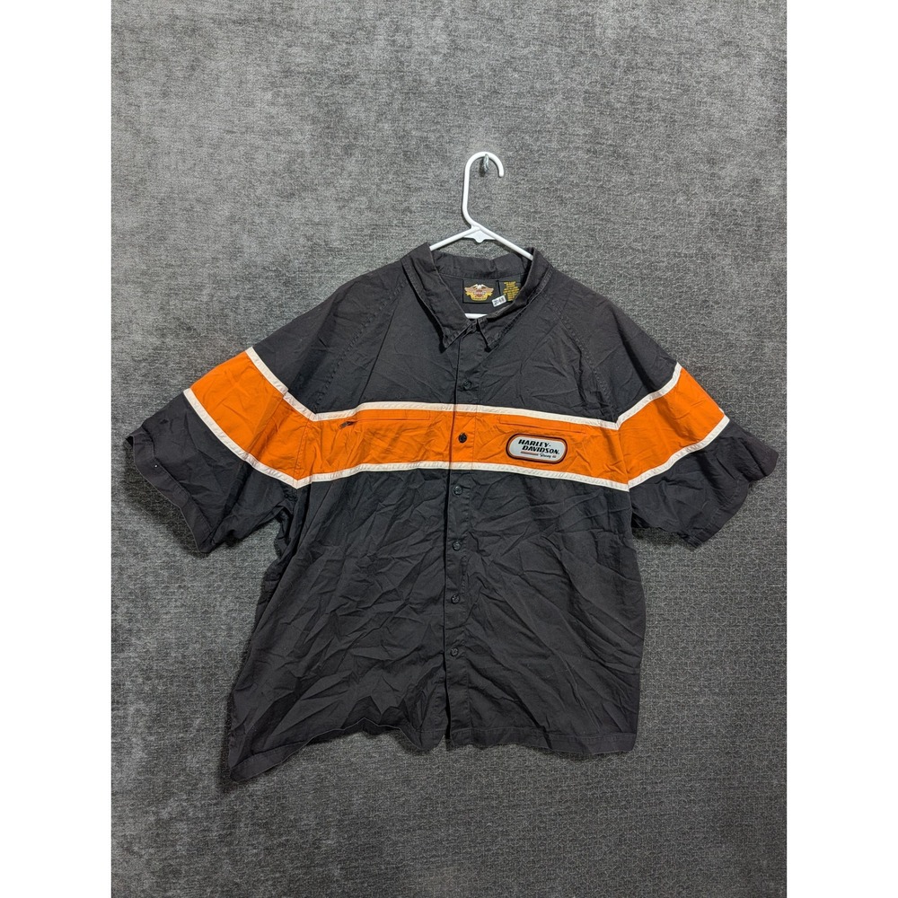 Harley-Davidson Racing Shirt Mens XXL Black Orange Colorblock Embroidered Logo